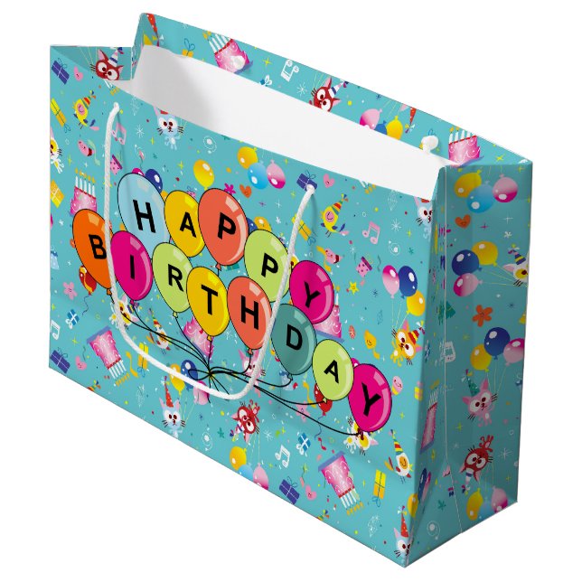 Happy Birthday Balloons Große Geschenktüte (Vorderseite Schrägansicht)