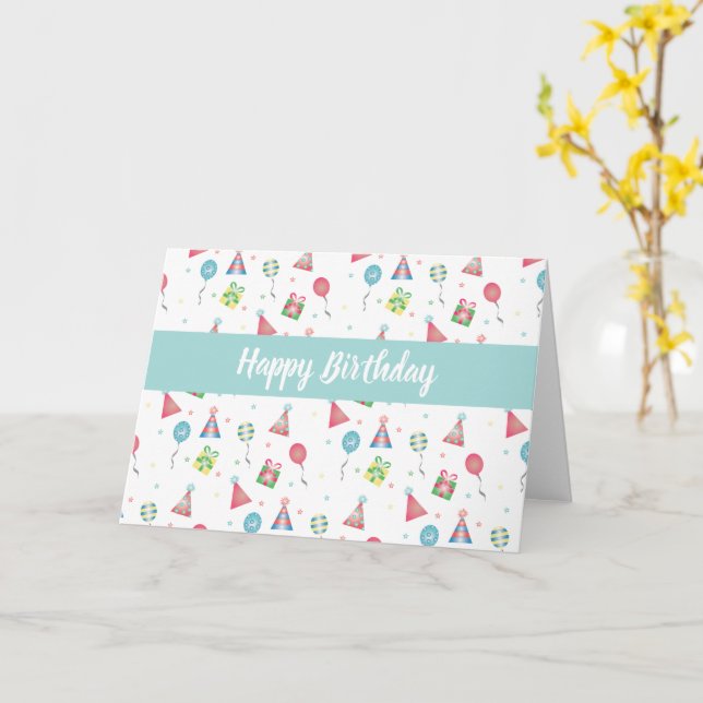 Happy Birthday Balloons Hats präsentiert Muster Karte (Gelbe Blume)