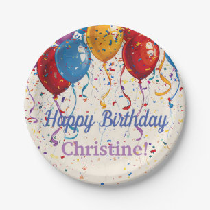 Happy Birthday Balloons individualisierbares Desig Pappteller