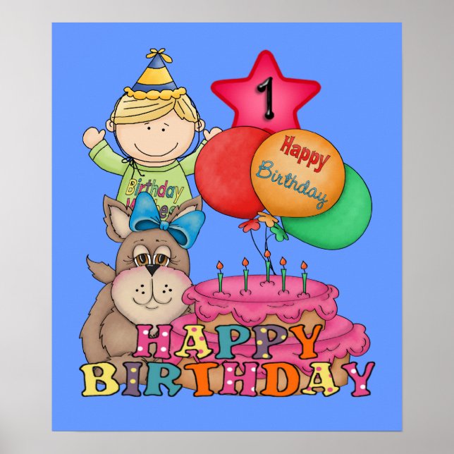 Happy Birthday Balloons Junge 1 Jahr alt Poster (Vorne)
