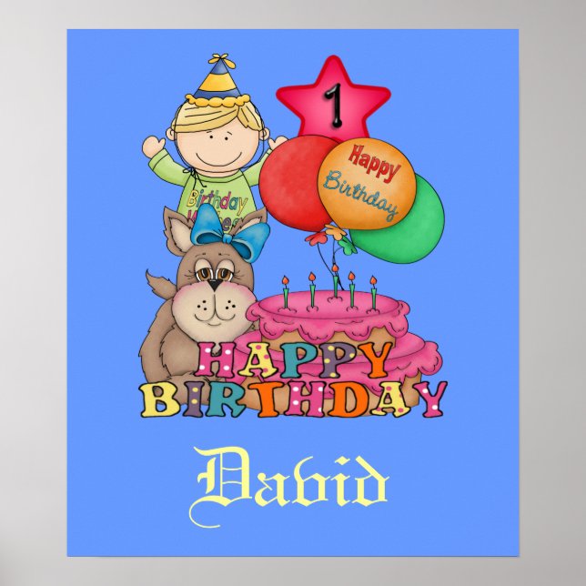 Happy Birthday Balloons Junge 1 Jahr alt Poster (Vorne)