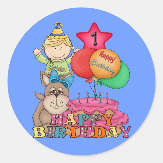 Happy Birthday Balloons Junge 1 Jahr alt Runder Aufkleber (Vorderseite)
