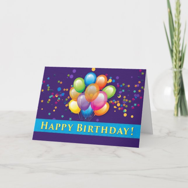 Happy Birthday Balloons - Lila Karte (Vorderseite)