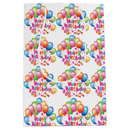 Happy Birthday Balloons Medium Gift Bag Mittlere Geschenktüte