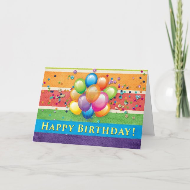 Happy Birthday Balloons Multi Color Karte (Vorderseite)