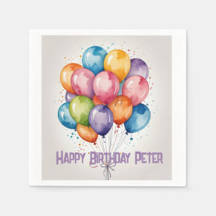 Happy Birthday Balloons Paper Napkin - Benutzerdef Serviette
