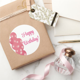 Happy Birthday Balloons Pink Einfach sauber Runder Aufkleber