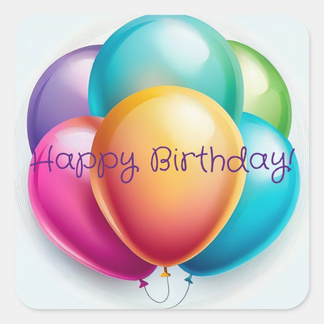 Happy Birthday Balloons Quadratischer Aufkleber (Vorderseite)