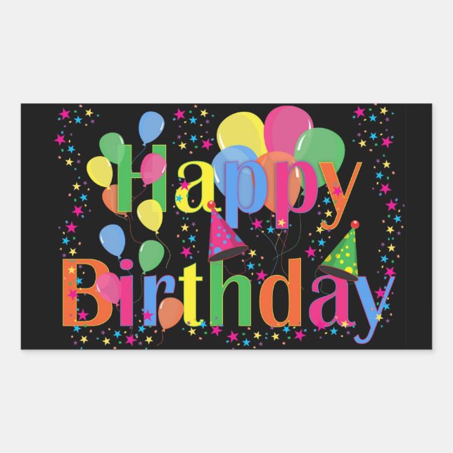 Happy Birthday Balloons Rechteckiger Aufkleber (Vorderseite)