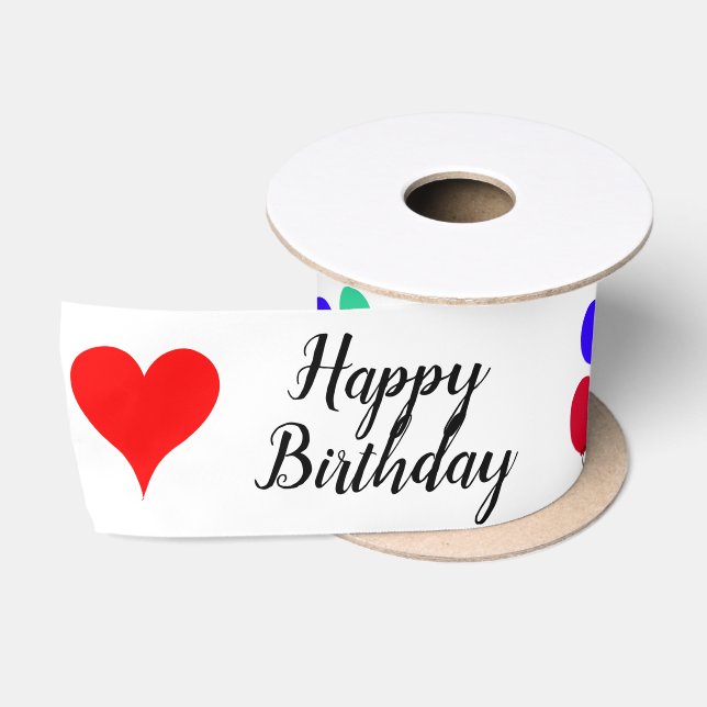 Happy Birthday Balloons Red Hearts 3 INCH Satinband (Spule)