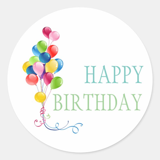 Happy Birthday Balloons Runder Aufkleber (Vorderseite)