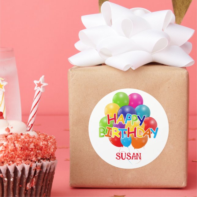 Happy Birthday Balloons Runder Aufkleber (Party)
