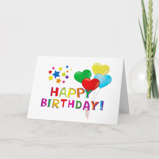 Happy Birthday Balloons Stars Karte (Vorderseite)