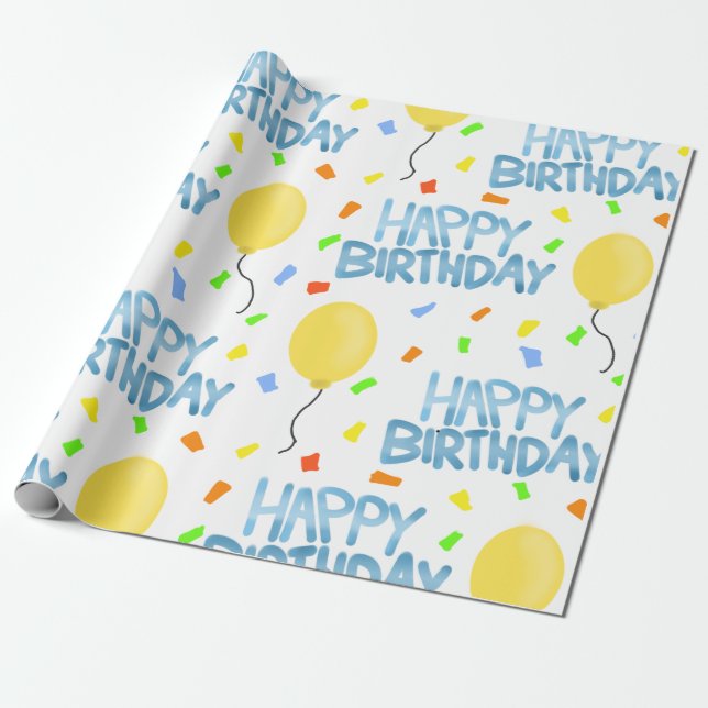 Happy Birthday Balloons und Confetti Geschenkpapier (Ungerollt)