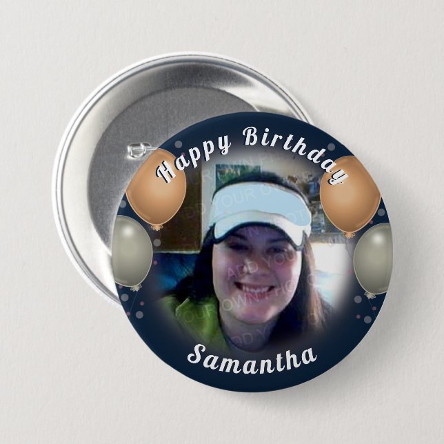 Happy Birthday Balloons und Foto Button (Vorne & Hinten)