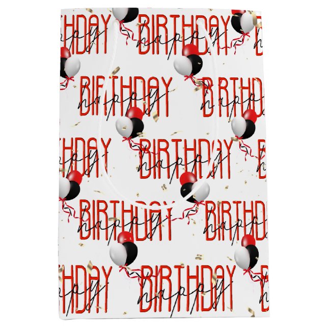 Happy Birthday Balloons und Gold Confetti Mittlere Geschenktüte (Vorderseite)