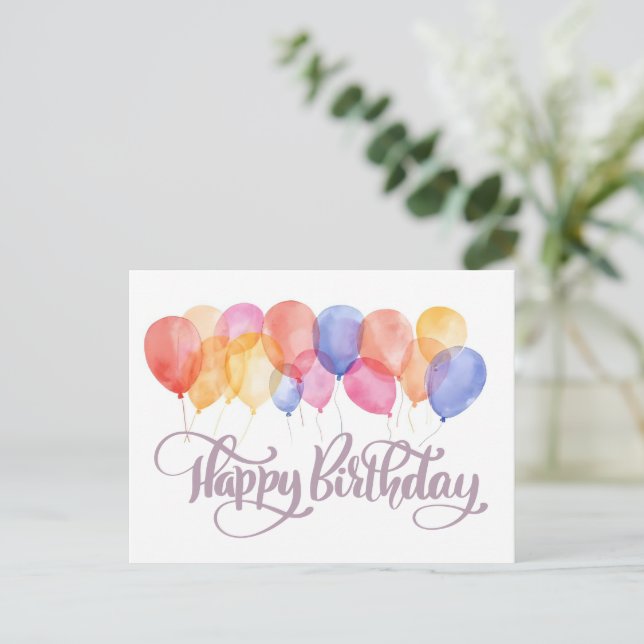 Happy Birthday Balloons Watercolor Holiday Postkarte (Stehend Vorderseite)