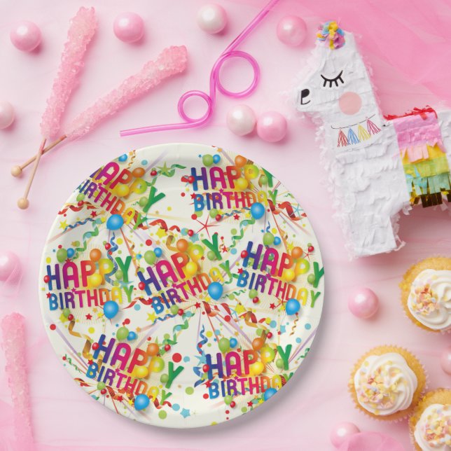 Happy Birthday Baloons and Streamers Pappteller (Party)