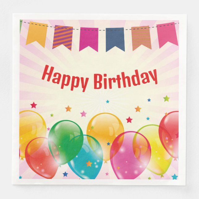 Happy Birthday Banner Balloons Serviette (Vorderseite)