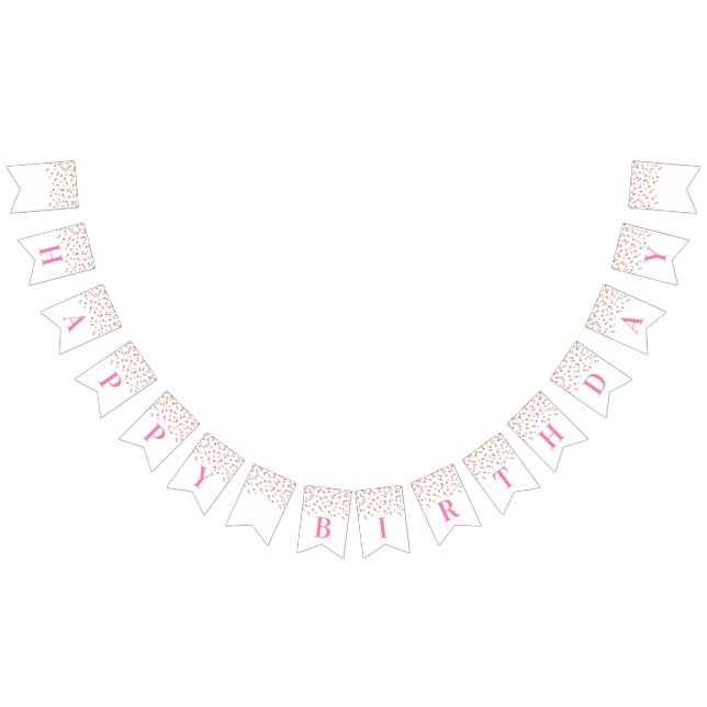 Happy Birthday Banner Pink Gold Confetti (Alle)