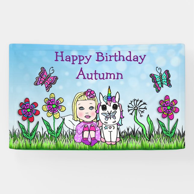 Happy Birthday Banner Unicorn und Fairy (Horizontal)