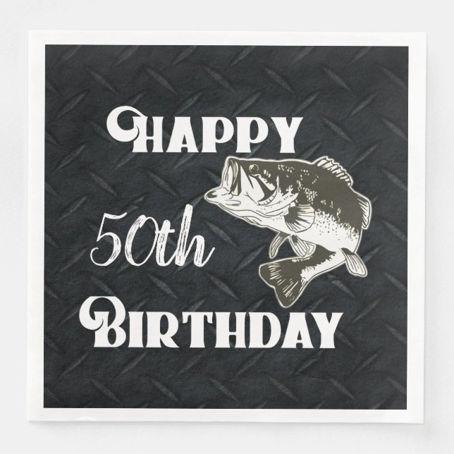 Happy Birthday Bass Fishing Age 50. Diamond Plate Serviette (Vorderseite)