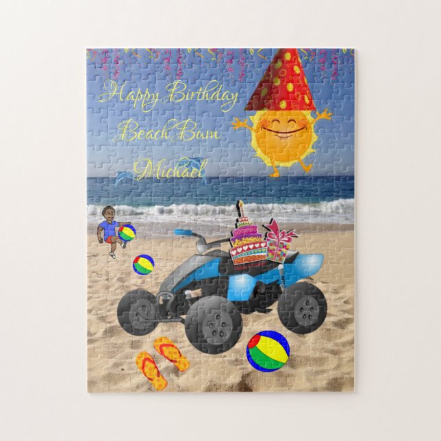 Happy Birthday Beach Bum Cake African Boy Sand (Vertikal)