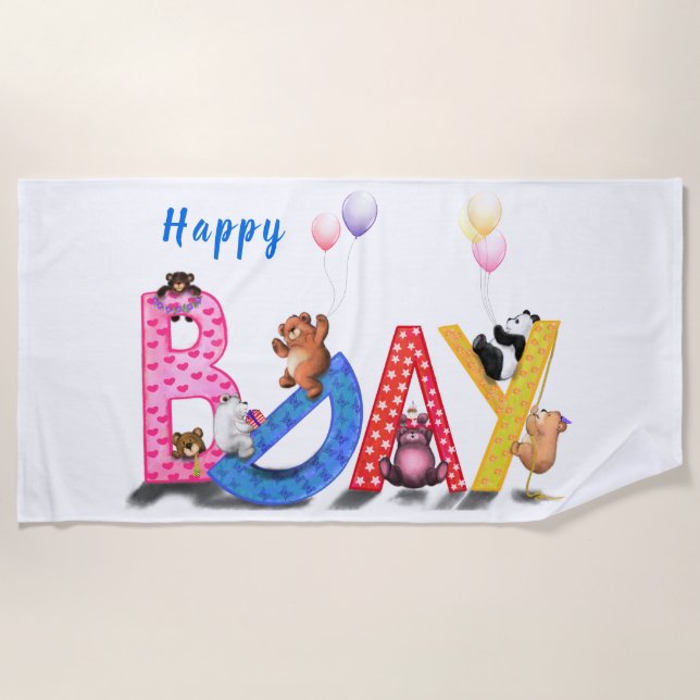 Happy Birthday Beach Handtuch Geschenk Baby Bears  (Vorderseite)
