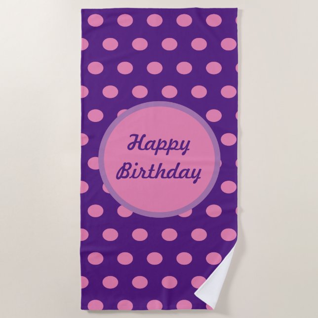 Happy Birthday Beach Handtuch (Lila & pink) (Vorderseite)