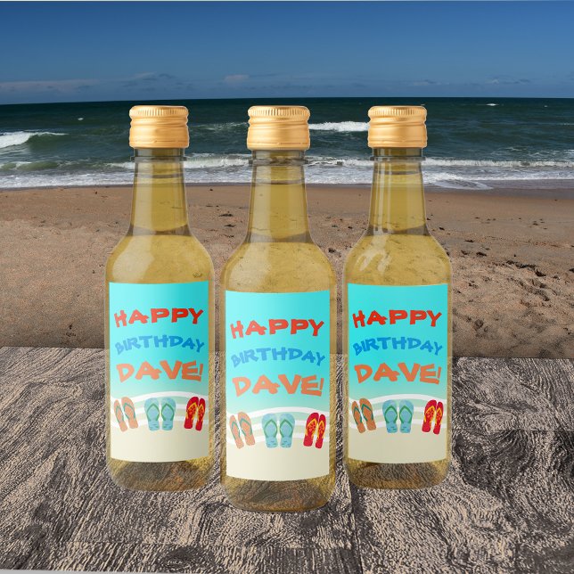 Happy Birthday Beach Party Custom Weinetikett (Von Creator hochgeladen)