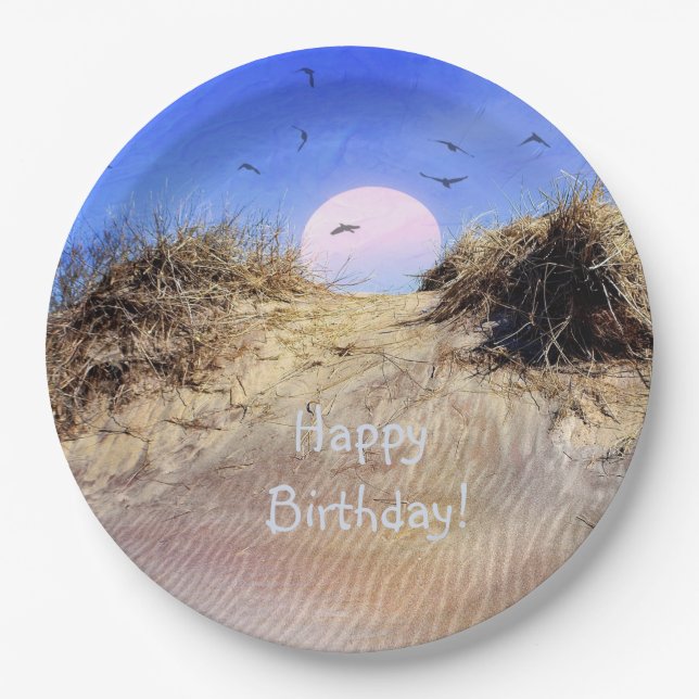 Happy Birthday Beach Sunrise Pappteller (Vorderseite)