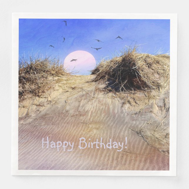 Happy Birthday Beach Sunrise Serviette (Vorderseite)