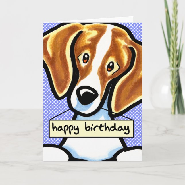 Happy Birthday Beagle Blue Dots Karte (Vorderseite)