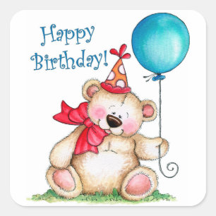 Happy Birthday Bear Quadratischer Aufkleber