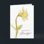 Happy Birthday Beautiful Friend Daffodil Blume Karte<br><div class="desc">Alles Gute zum Geburtstag Schöne Grußkarte für eine besondere Freundin, die ihren Geburtstag wirklich aufhellen kann (die keine Liebe hat, schön genannt zu werden :), die mit einem Single dicken Hand mit grauer Tinte dekoriert und mit Aquarell auf einem knusprigen weißen Hintergrund gemalt wird. Im Inneren wird eine weitere dunkle...</div>