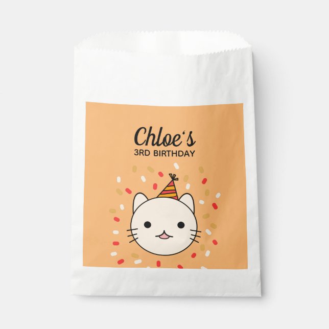 Happy Birthday Beige Cat Geschenktütchen (Vorderseite)