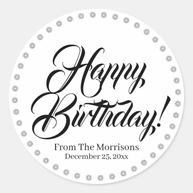 Happy Birthday benutzerdefinierte Skriptname elega Runder Aufkleber (Vorderseite)
