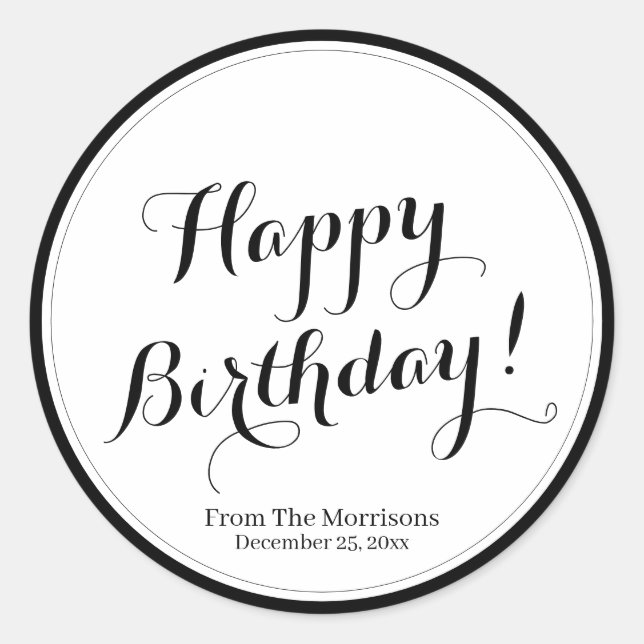 Happy Birthday benutzerdefinierte Skriptname schwa Runder Aufkleber (Vorderseite)