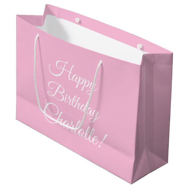 Happy Birthday benutzerdefinierte Skriptname Text  Große Geschenktüte (Vorderseite Schrägansicht)