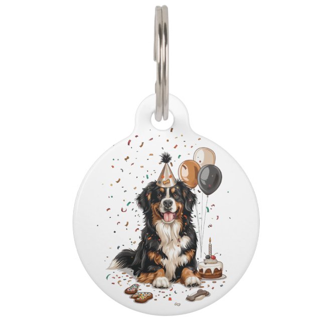 Happy Birthday Bernese Mountain Dog Haustiermarke (Vorderseite)