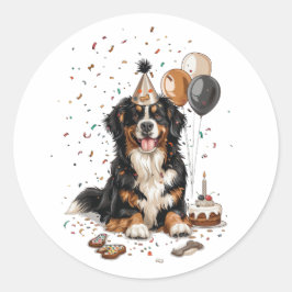 Happy Birthday Bernese Mountain Dog Runder Aufkleber