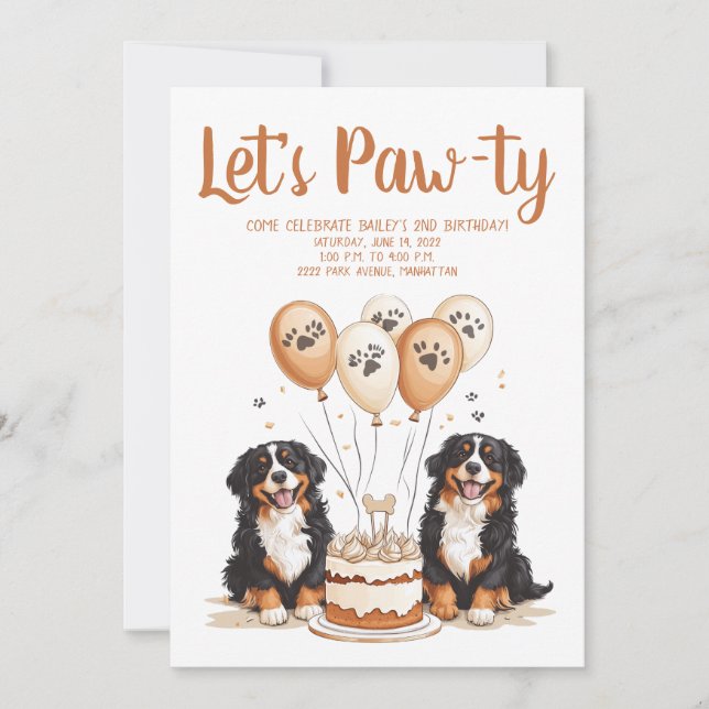 Happy Birthday Bernese Mountain Hunde Einladung (Vorderseite)