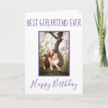 Happy Birthday Best Girlfriend Ever Foto Feiertagskarte<br><div class="desc">Dieses Design ist eine persönliche Geburtstagskarte für Ihre Freundin und weist einen weißen Hintergrund mit lila Schriftart auf. Laden Sie Ihr Lieblings-Foto hoch. Die Innenseite der Karte hat eine phantastische Meldung. Bestelle noch heute! Stock Fotografy © Shelley N. https://www.flickr.com/photos/msgolightly/9511533669/in/album-72157635077961368/ und bereitgestellt von Creative Commons | https://creativecommons.org/licenses/by/2.0/</div>