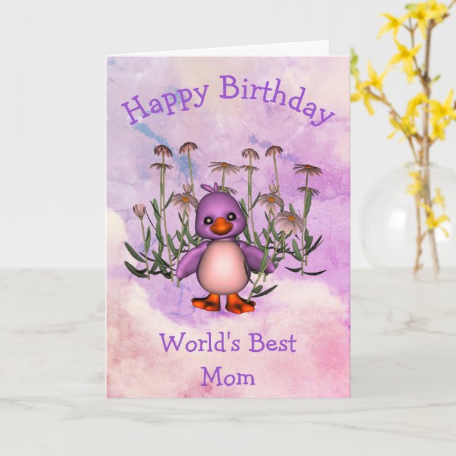 Happy Birthday Best Mama Niedlich Bird Card Karte (Gelbe Blume)