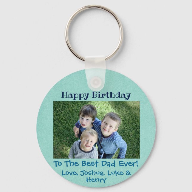 Happy Birthday Best Vater je 3 Kinder Custom Foto Schlüsselanhänger (Vorderseite)
