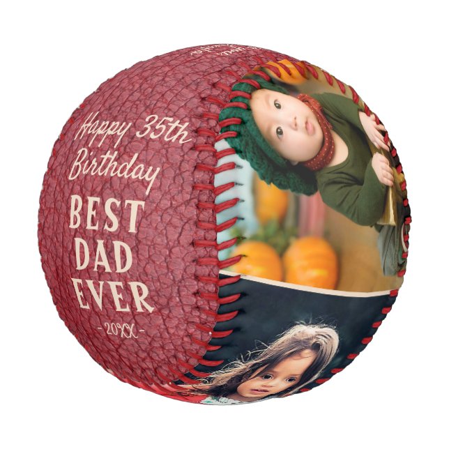 Happy Birthday Best Vater Red Leather 3 Foto Baseball (Schrägansicht)