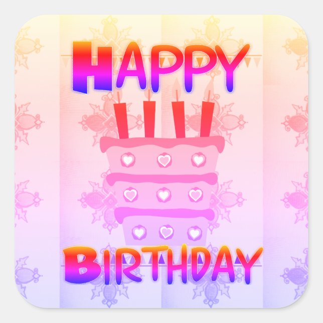 Happy Birthday Best wünscht Farben Quadratischer Aufkleber (Vorderseite)