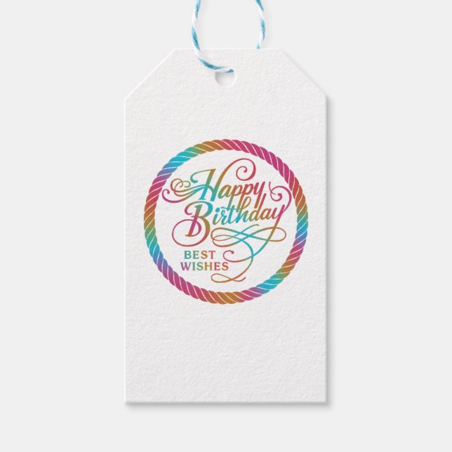 Happy Birthday Best wünscht Rainbow Glow | Geschen Geschenkanhänger (Vorderseite)