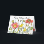 Happy Birthday Bestie Friend Poppy Wildblumen Karte<br><div class="desc">Glücklicher Geburtstag,  Bestie Grußkarte,  um Ihrer besten Freundin Ihre besten Wünsche an ihrem besonderen Tag verziert mit Sommer-Wildblumen mit rosa und roten Mohn und gelben Nurenstäben mit Tinte und Aquarell gezeichnet. Im Inneren befindet sich ein Rahmen von Wildblumen mit Text,  den Sie nach Ihren Bedürfnissen bearbeiten können.</div>