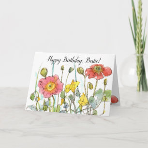 Happy Birthday Bestie Friend Poppy Wildblumen Karte